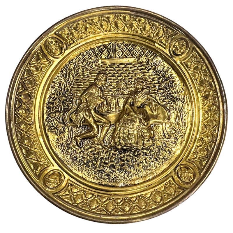 Vintage Brass Wall Plate Courting Couple Mid Century England
