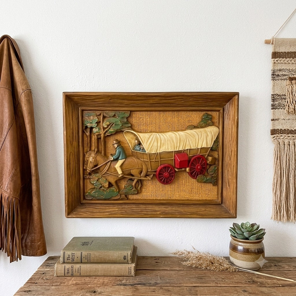 Vintage Syroco 3D Covered Wagon Wall Plaque