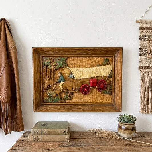 Vintage Syroco 3D Covered Wagon Wall Plaque