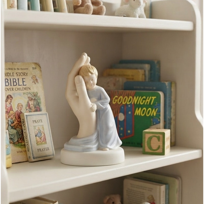 Vintage 1983 Roman Inc. Ceramic Figurine Isaiah 49:13 Boy in Blue Nightgown