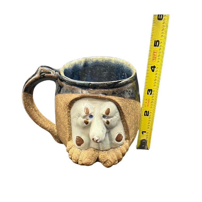 Vintage Artisan Handcrafted Stoneware 3D Face Mug Quirky Pottery Coffee Cup