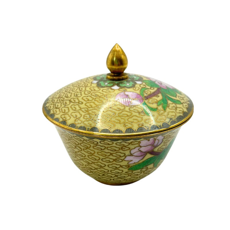 Vintage Chinese Cloisonne Enamel Round Trinket Box