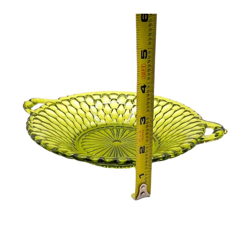 Vintage Indiana Glass Avocado Green Honeycomb Round Relish Dish Mid Century