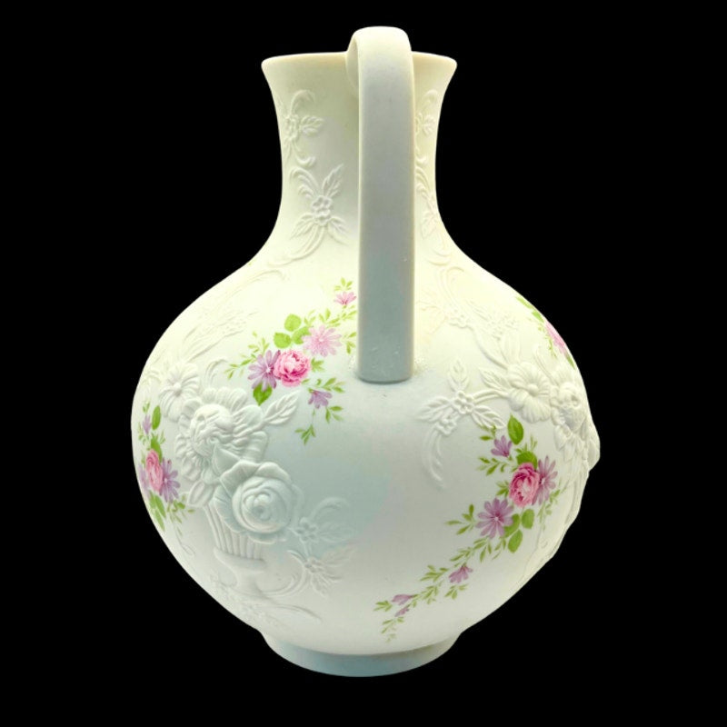 Vintage Kaiser W. Germany Porcelain Bisque Monaco Pitcher Vase Relief Floral
