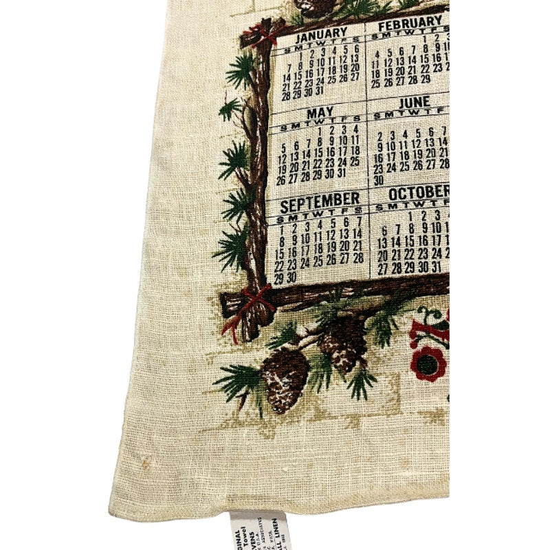 Vintage 1968 Stevens Linen Calendar Tea Towel Cuckoo Clock