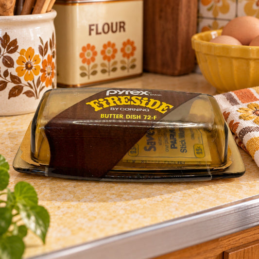 Corning Pyrex Fireside Amber Butter Dish Brown Glass Vintage New Sealed