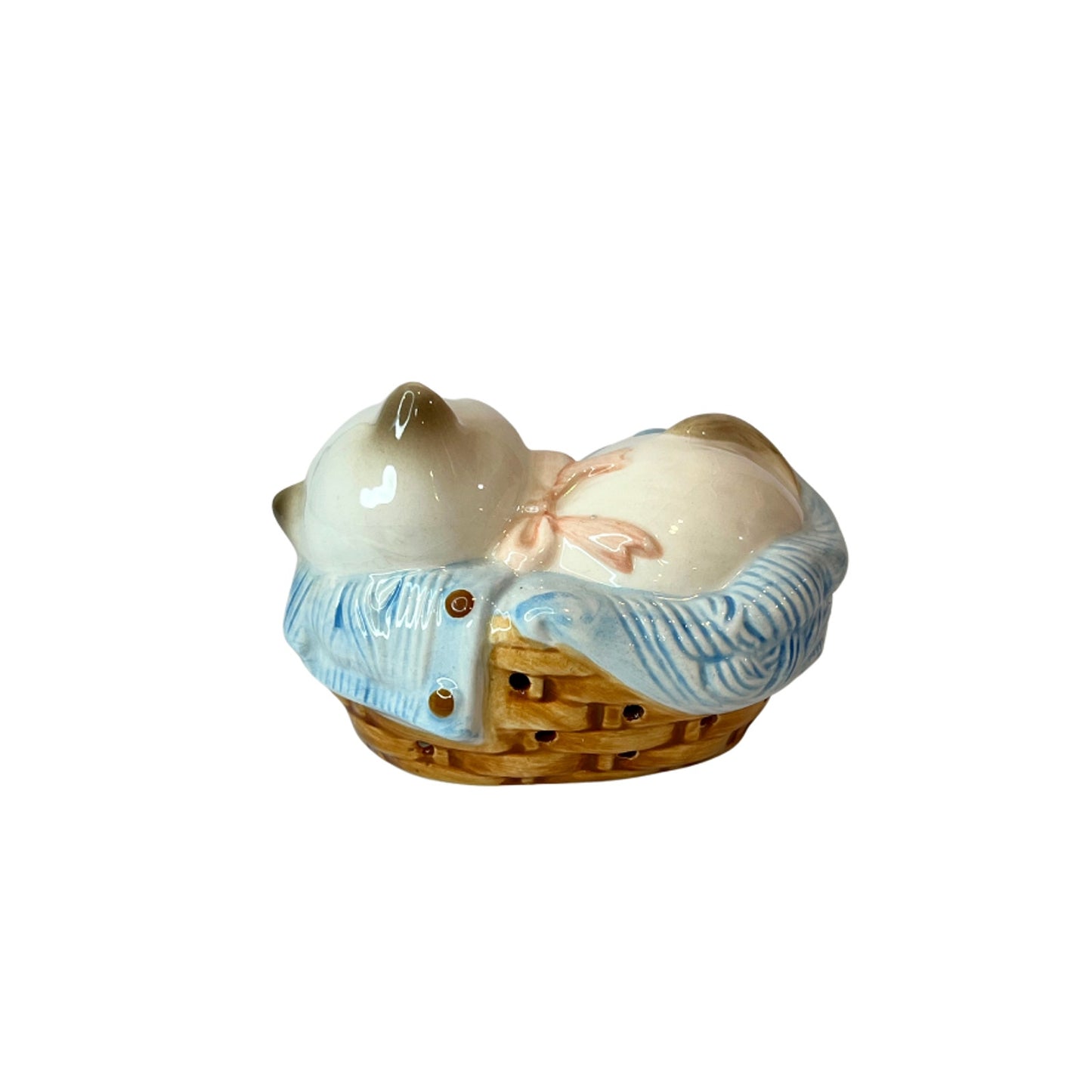 1980s Sleeping Kitten in Basket Potpourri Bead Holder Made in Japan For Avon