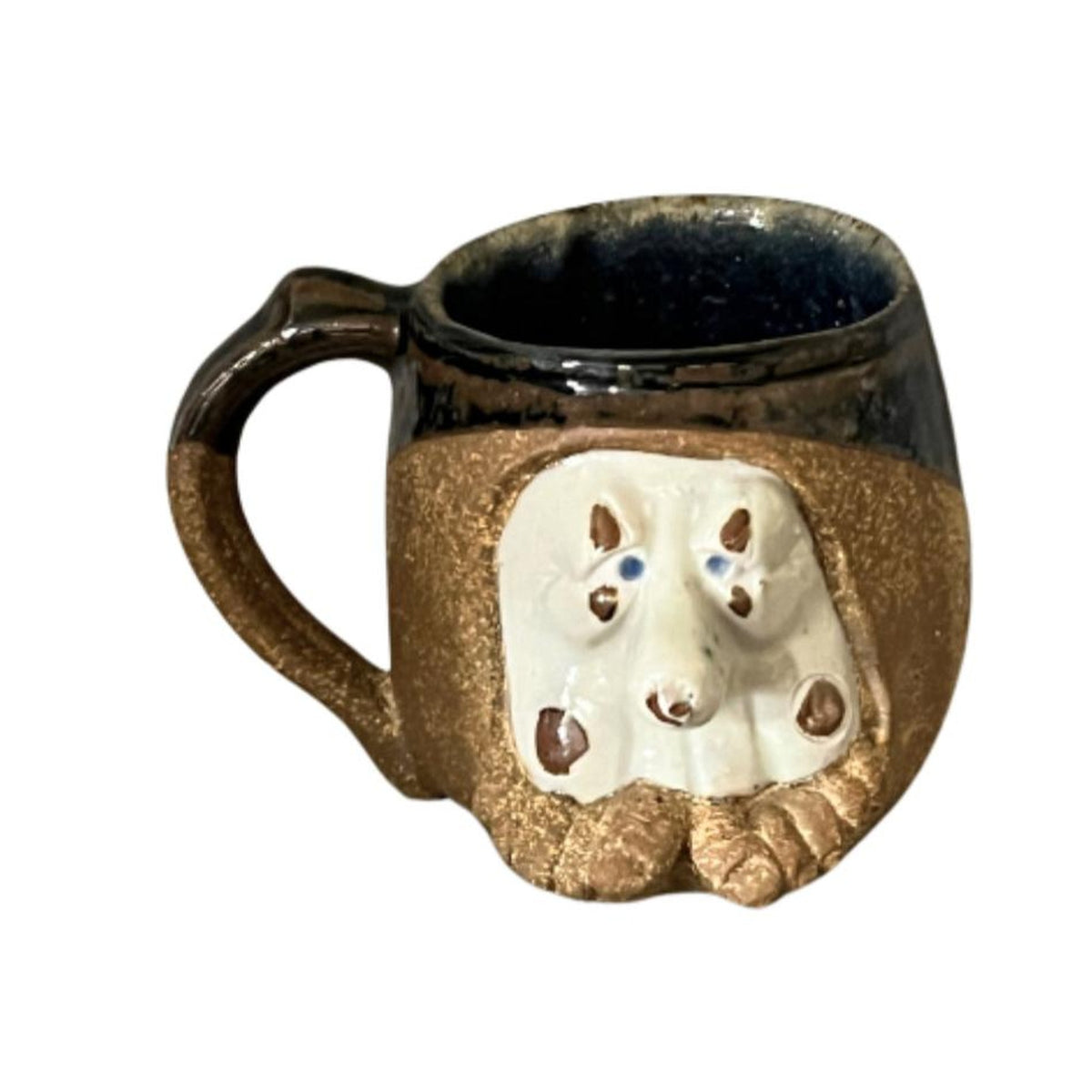 Vintage Artisan Handcrafted Stoneware 3D Face Mug Quirky Pottery Coffee Cup