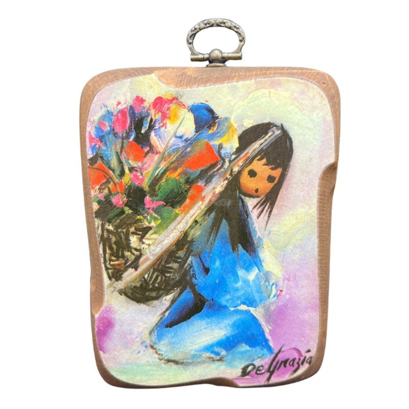 Vintage DeGrazia Art Plaque Beautiful Burden Southwest Wood Tile