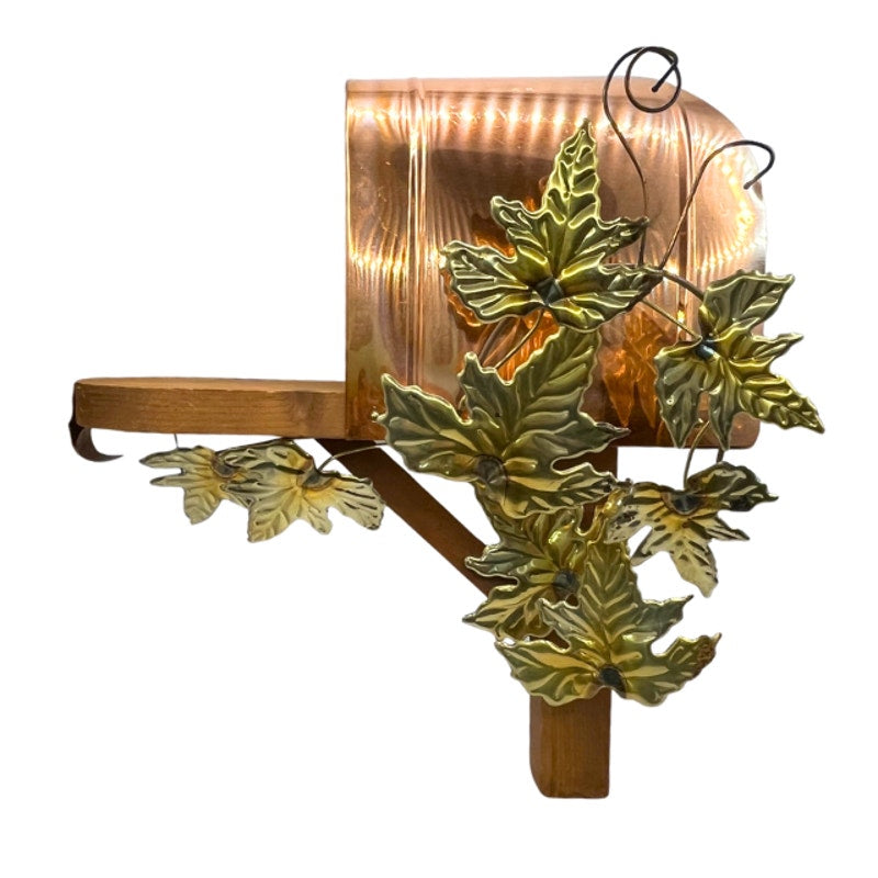 Vintage Wood & Copper Wall Mailbox Ivy Leaves Home Interiors Homco