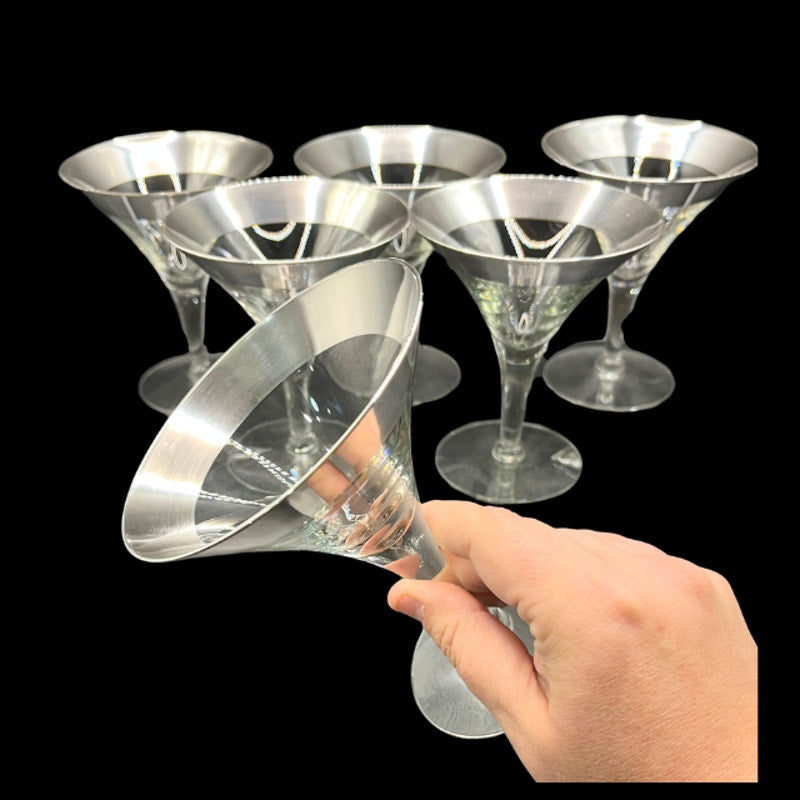 Mid Century Modern Dorothy Thorpe Silver Band Trumpet Cocktail Glasses Set of 6