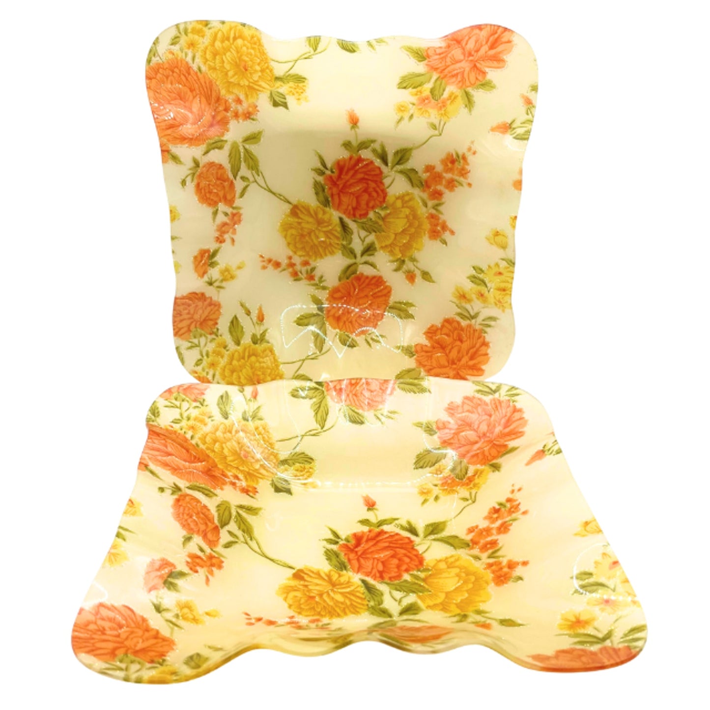 Vintage Acrylic Floral Trays Ruffled Curved Set of 2