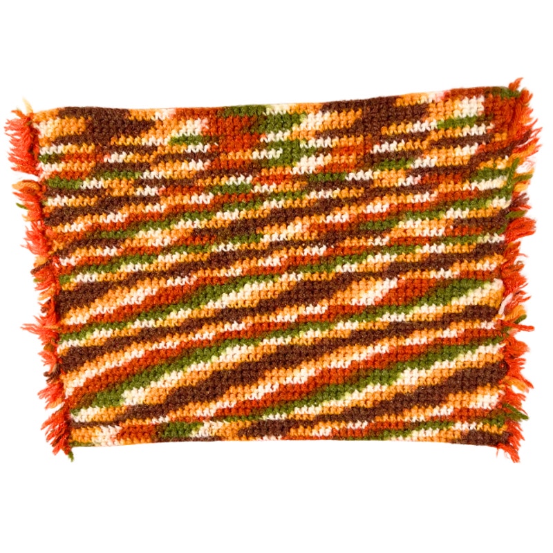 Vintage 1970s Striped Crochet Placemats Set of 4 Handmade Boho Table Linens