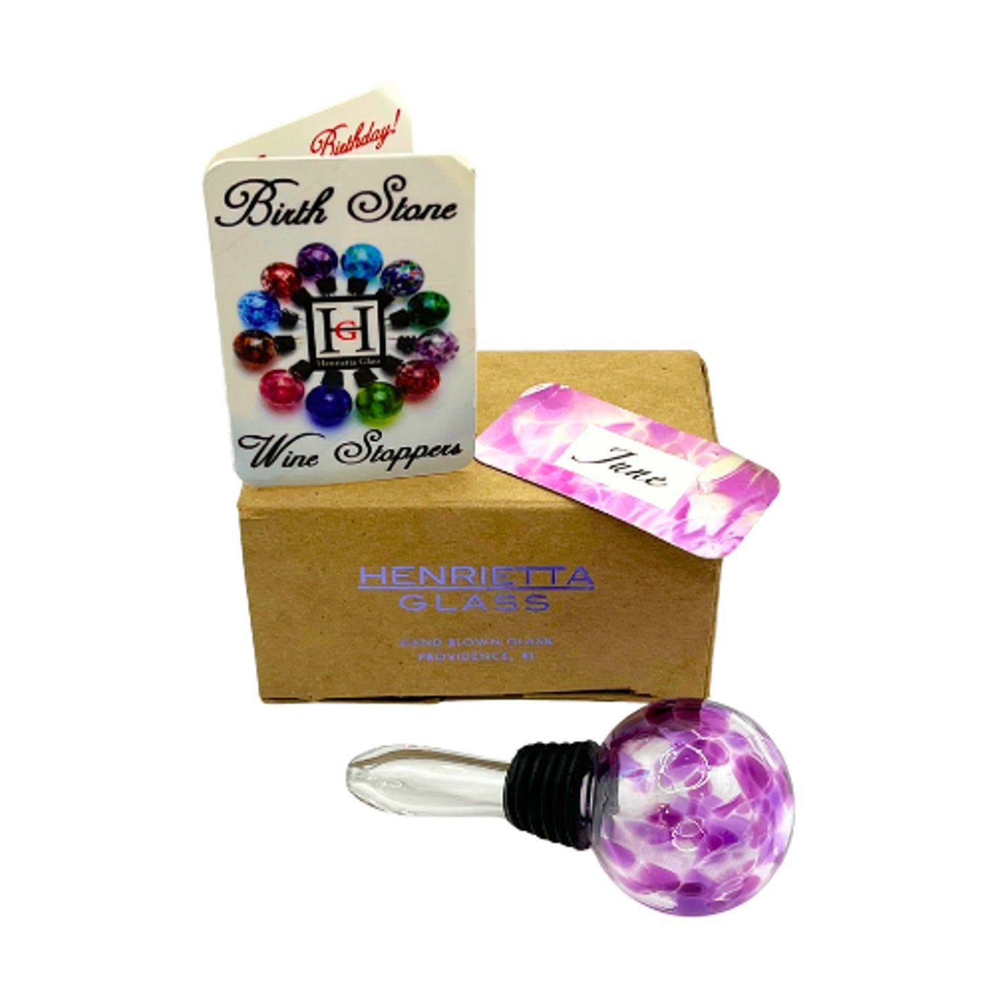 VTG Henrietta Glass Wine Stopper Hand Blown Glass Birth Stone June Alexandrite
