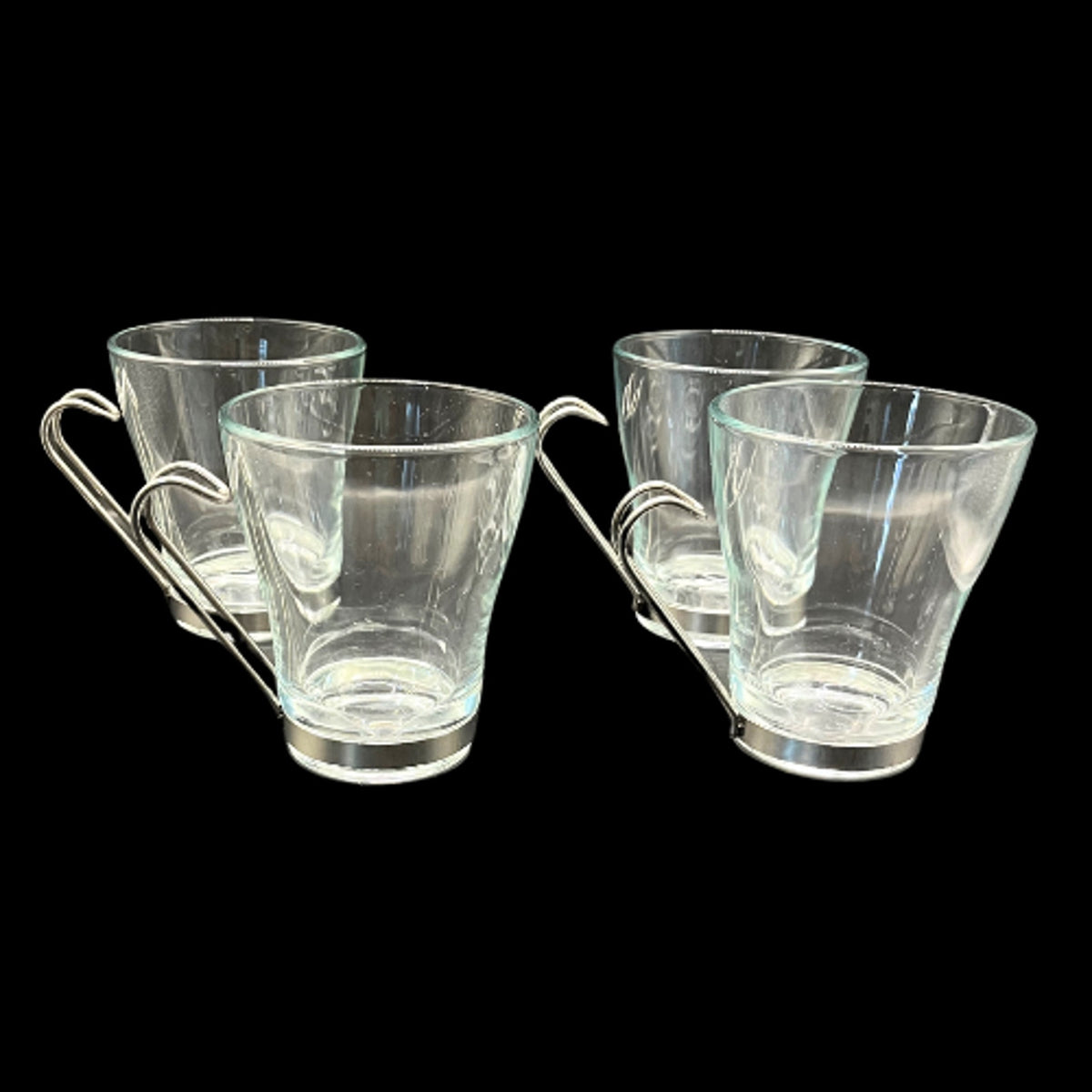 Bormioli Rocco Oslo Glass Cappuccino Cup Set 4 SS Handle Clear 7.5oz
