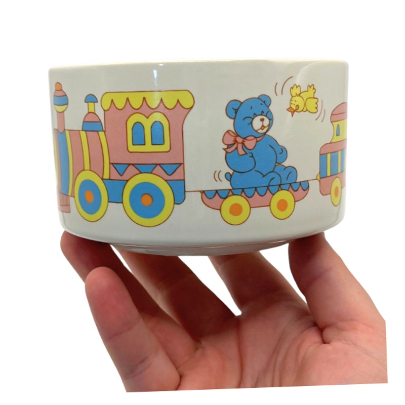 Vintage 1988 CMC Ceramic Baby Cereal Bowl Train Teddy Bear ABC Korea