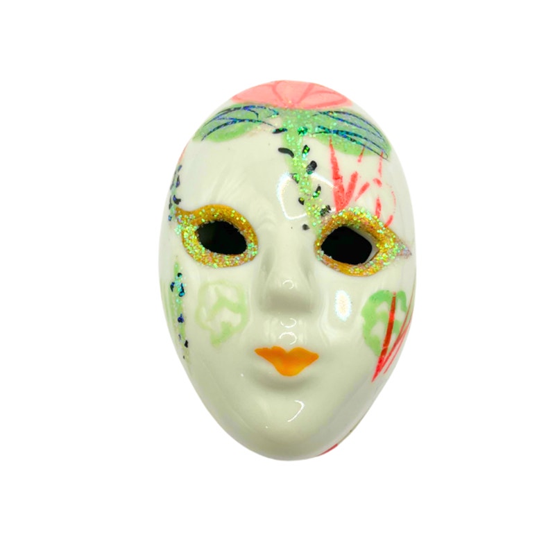 Vintage Ceramic Trinket Box Hand-Painted Mardi Gras Mask Glitter