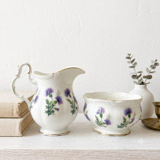 Vintage Royal Albert Brigadoon Bone China Creamer and Sugar Bowl with Gold Trim