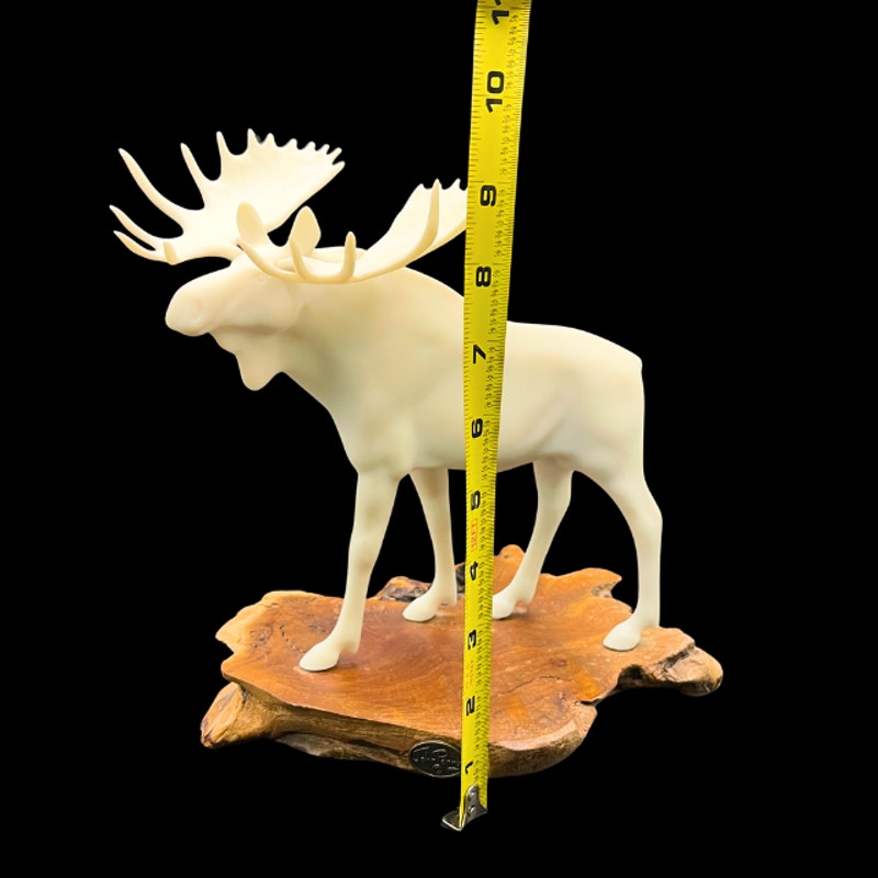 John Perry Bull Moose Sculpture Figurine Burlwood Slab Base Vintage Wildlife