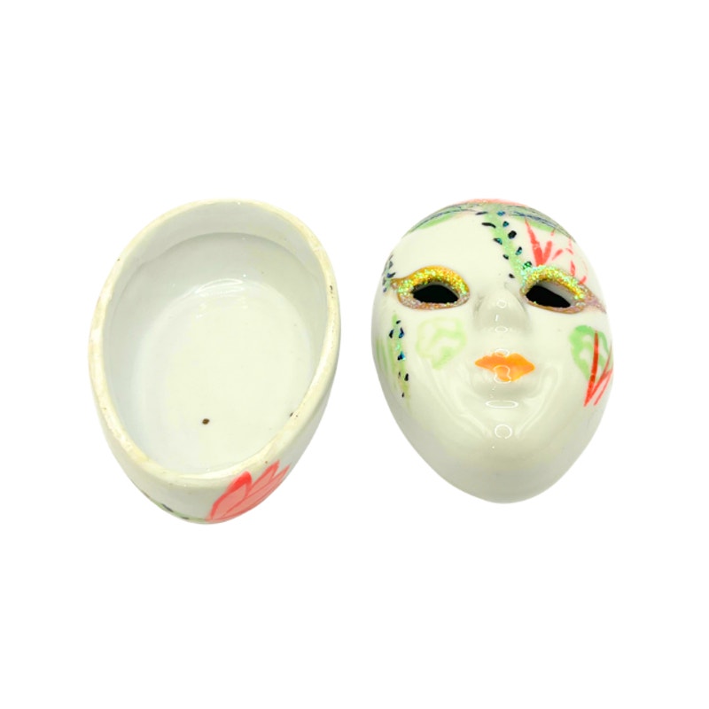 Vintage Ceramic Trinket Box Hand-Painted Mardi Gras Mask Glitter