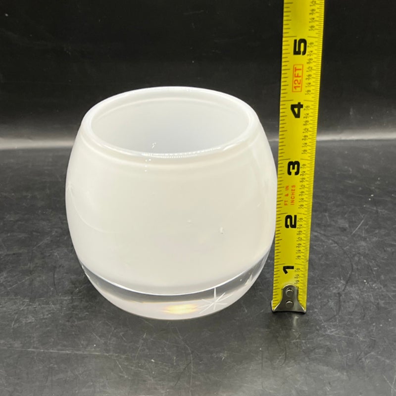 Crate & Barrel White Etched Starburst Glass Candle Holder Hand Blown Poland