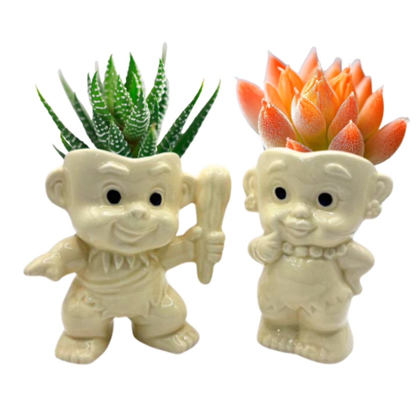 Vintage Flintstones Pebbles and Bam Bam Figural Planters Pencil Holders Ceramic
