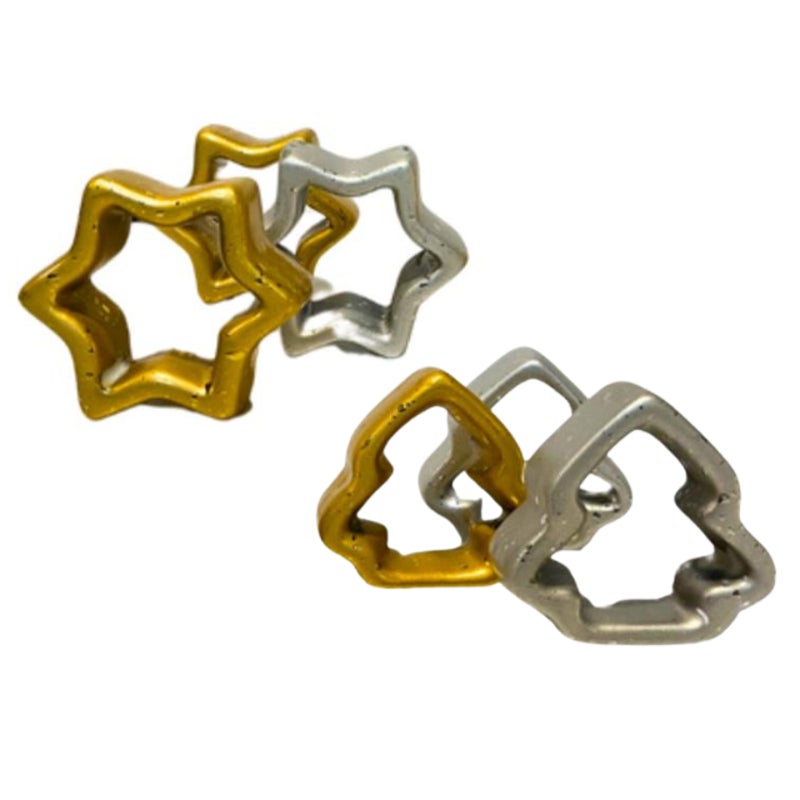 Vintage Weeping Gold & Silver Ceramic Christmas Tree Star Napkin Rings Set 6