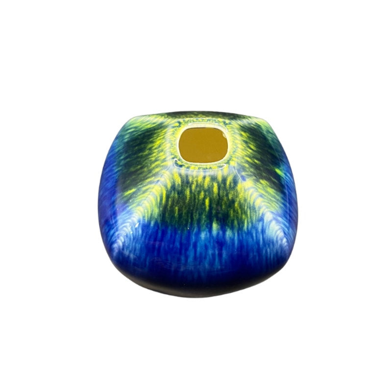 Miniature Japanese Ceramic Art Bud Vase Blue Green Drip Glaze