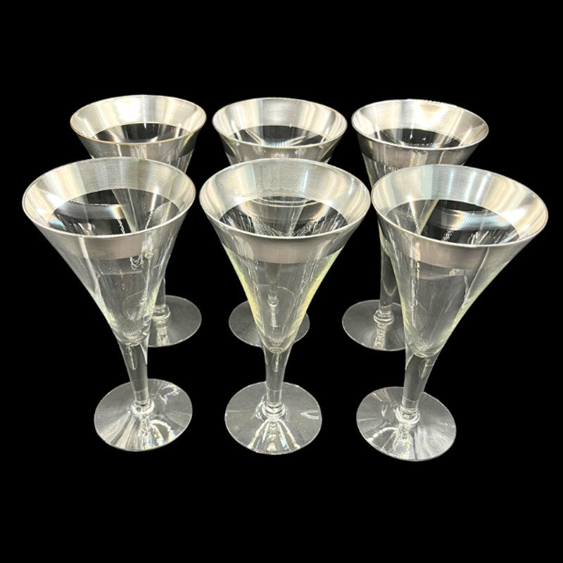 Mid Century Modern Dorothy Thorpe Silver Band Tall Trumpet Cocktail Glasses