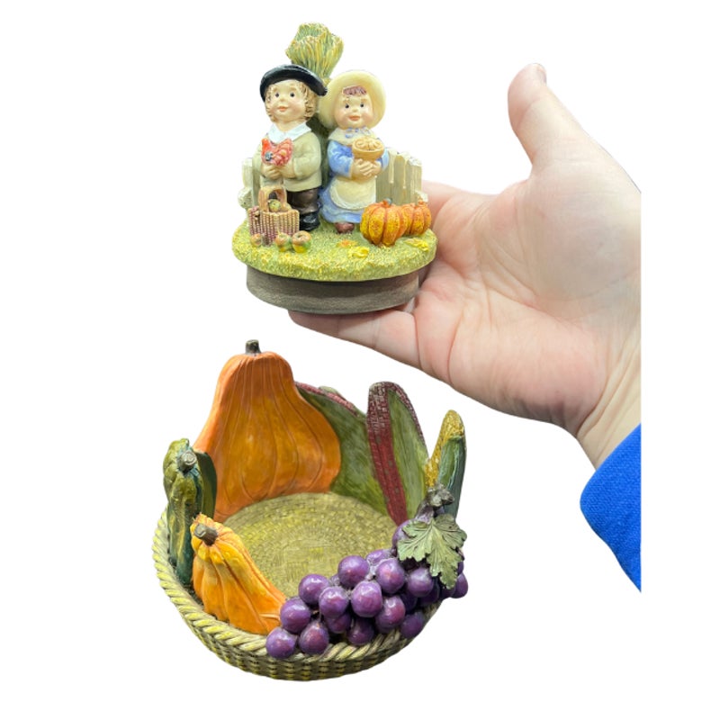 Sweet Shadow Thanksgiving Candle Holder Jar Lid Harvest Fruit Produce Vintage