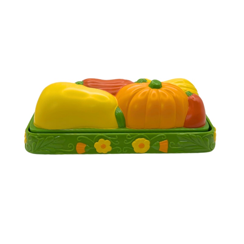 Vintage Avon Avocado Green Harvest Vegetables Melamine Butter Dish NIB