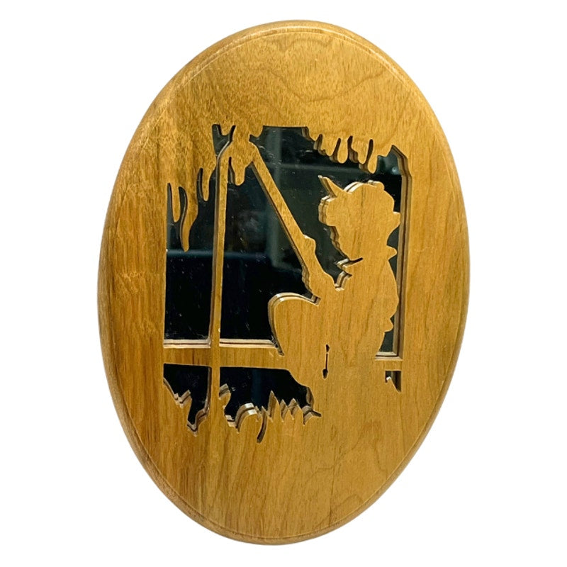 Vintage Handcrafted Wooden Scroll Saw Wall Mirror Plaque Boy Fishing