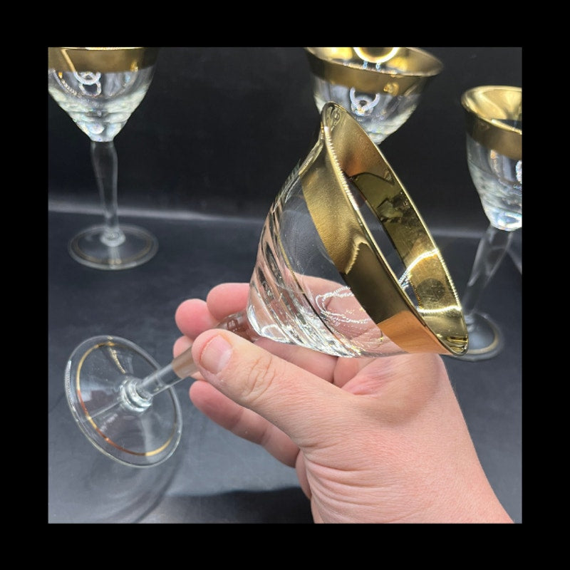 Mid Century Avitra Golden 22k Gold Wine Glass Water Goblet Dorothy Thorpe Style
