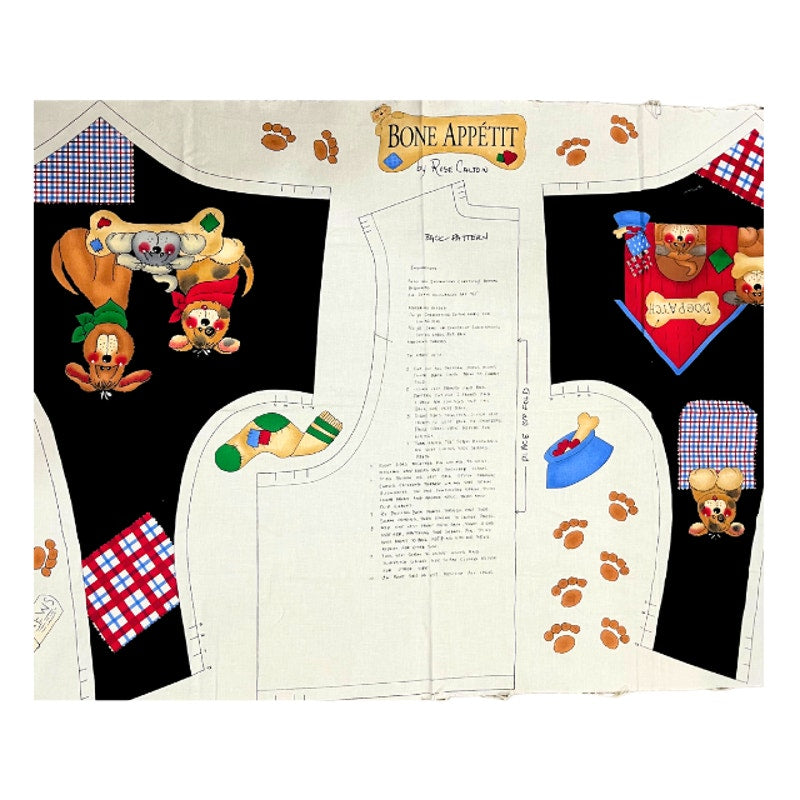 Vintage Bone Appetit Dog Cut and Sew Vest Timeless Treasures Fabric Panel