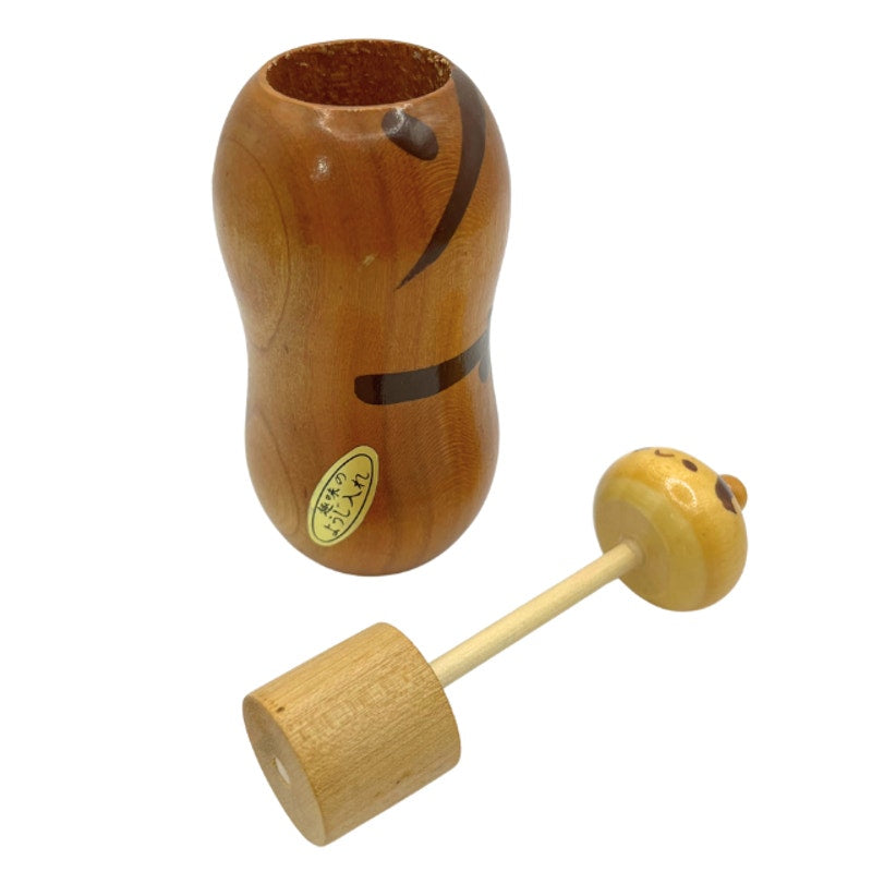 Vintage Usaburo Kokeshi Wooden Toothpick Holder Hand Crafted Japanese Folk Art