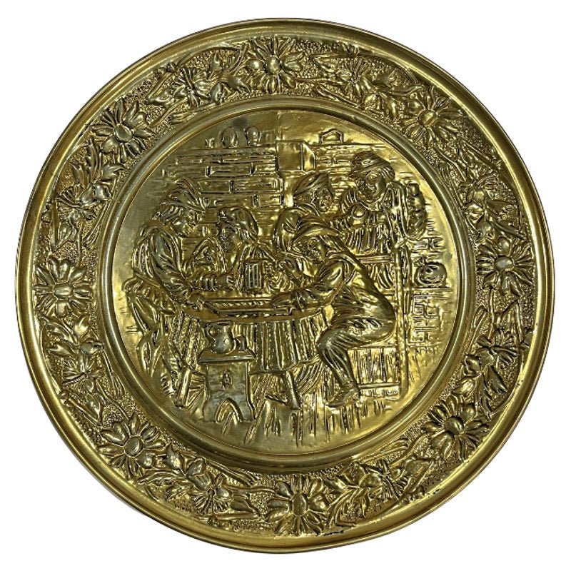Vintage 1960s Embossed Brass Wall Plaque Tavern Pub Scene Holland