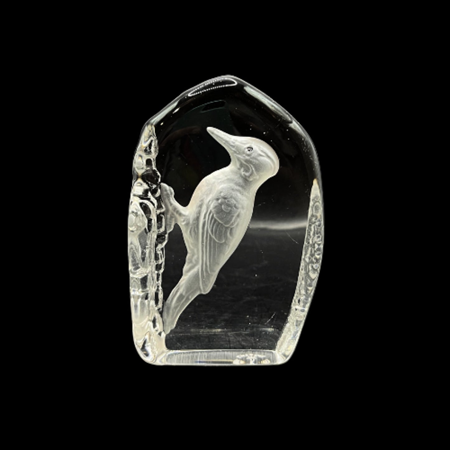 Wedgwood Crystal Reverse Cut Paperweight Wild Birds Woodpecker