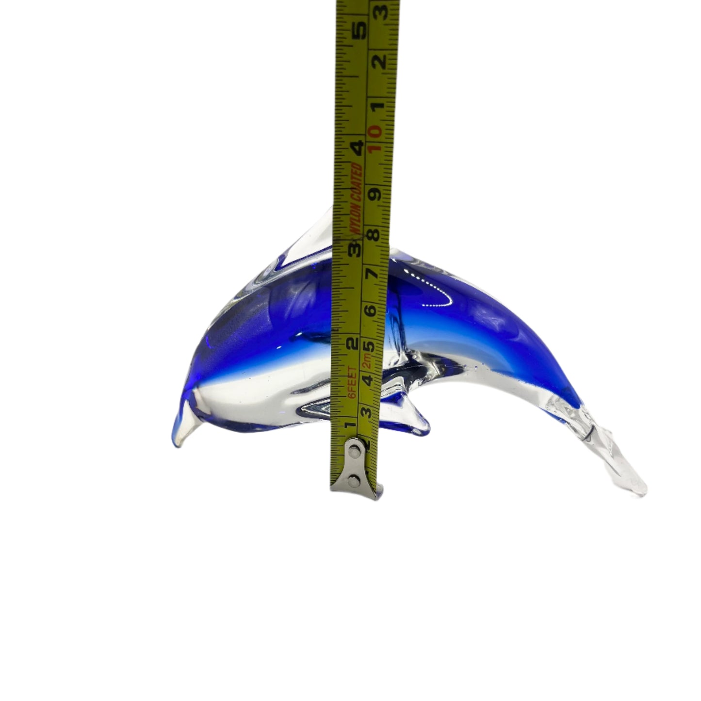 Hand Blown Art Glass Jumping Dolphin Cobalt Blue and Clear