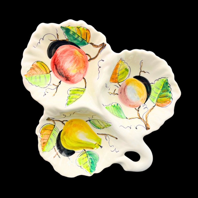 Vintage Italian Ceramic Divided Serving Dish Fruit Motif Hand Painted