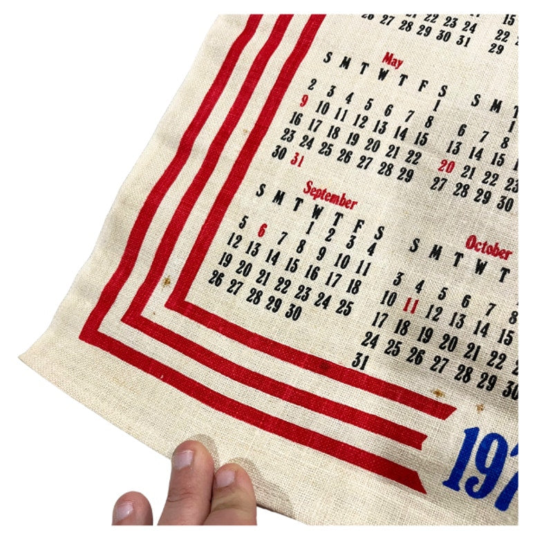 Vintage 1976 Bicentennial Linen Calendar Wall Hanging Tea Towel American Eagle