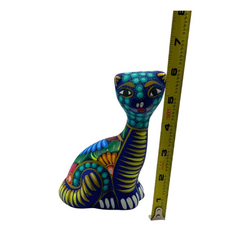 Vintage Mexican Folk Art Alebrije Cat Figurine Hand Painted Ceramic