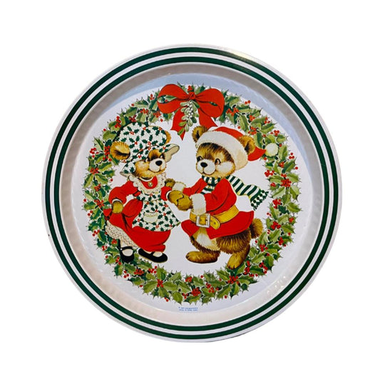 1980s SNP Serving Tray Christmas Bears 13" made in Hong Kong