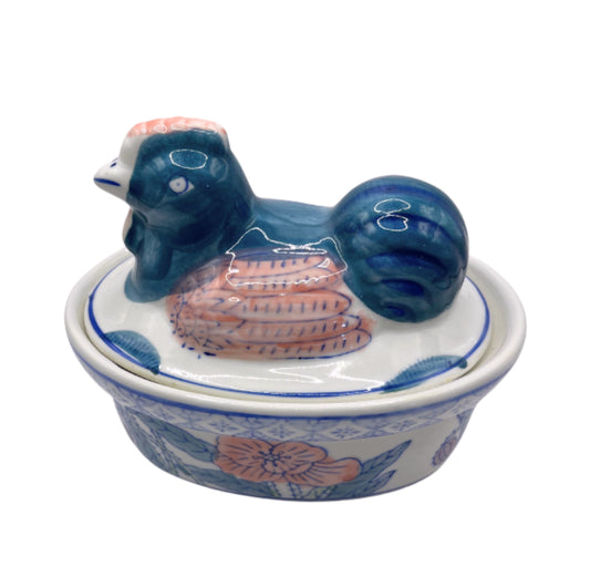 Vintage Ben Rickert Signed Porcelain Chicken Trinket Box 6" 4" by