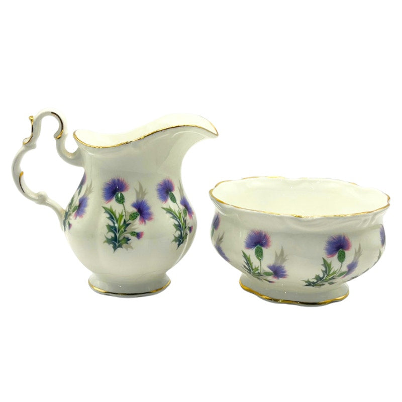 Vintage Royal Albert Brigadoon Bone China Creamer and Sugar Bowl with Gold Trim