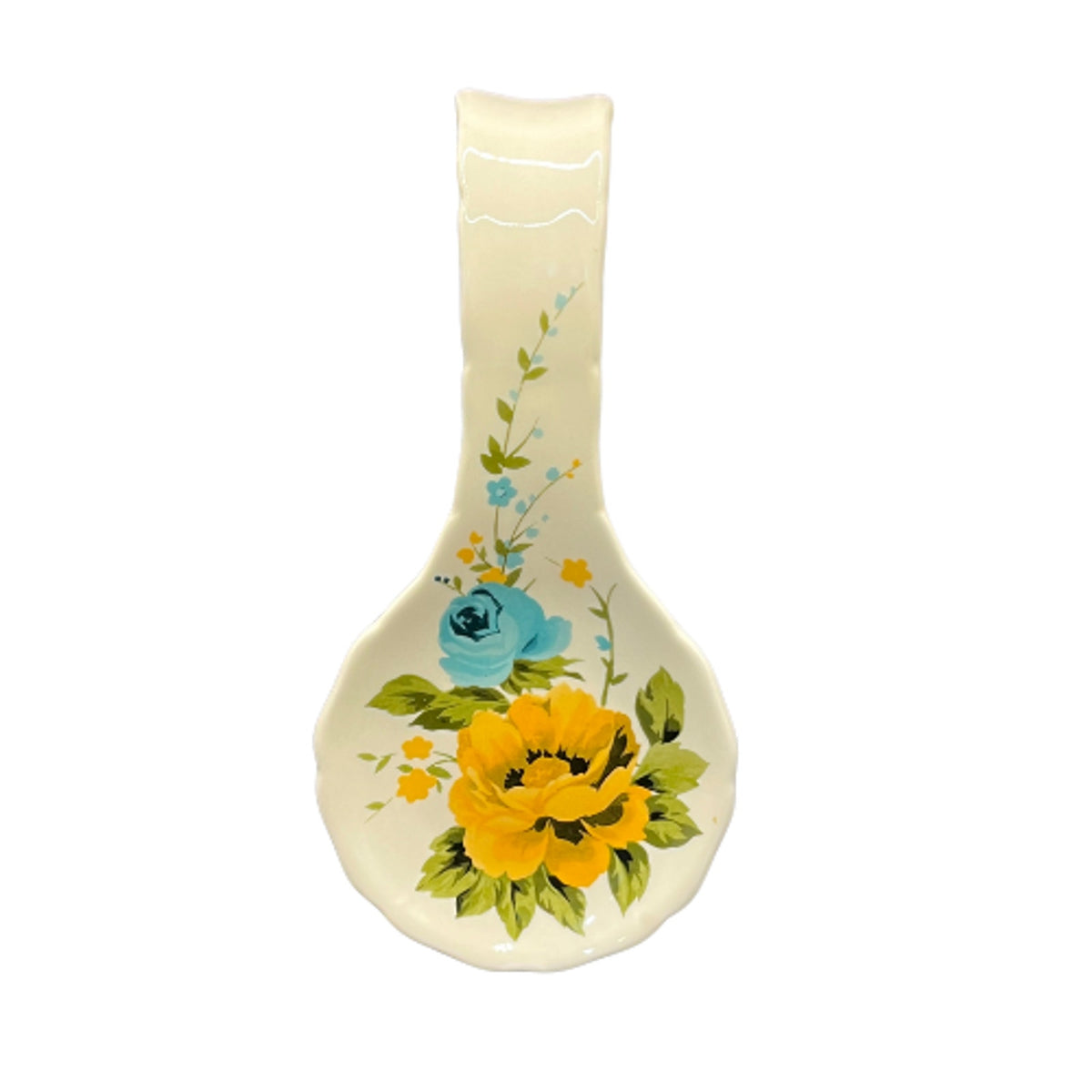 The Pioneer Woman Rose Shadow Stoneware Spoon Rest Blue Yellow Floral 8.5 inch