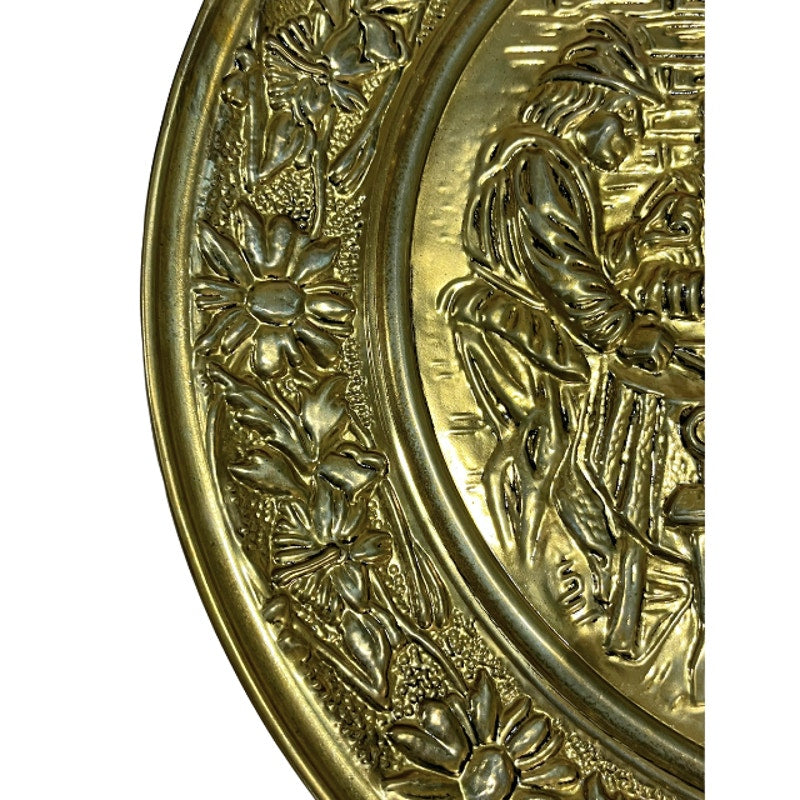 Vintage 1960s Embossed Brass Wall Plaque Tavern Pub Scene Holland