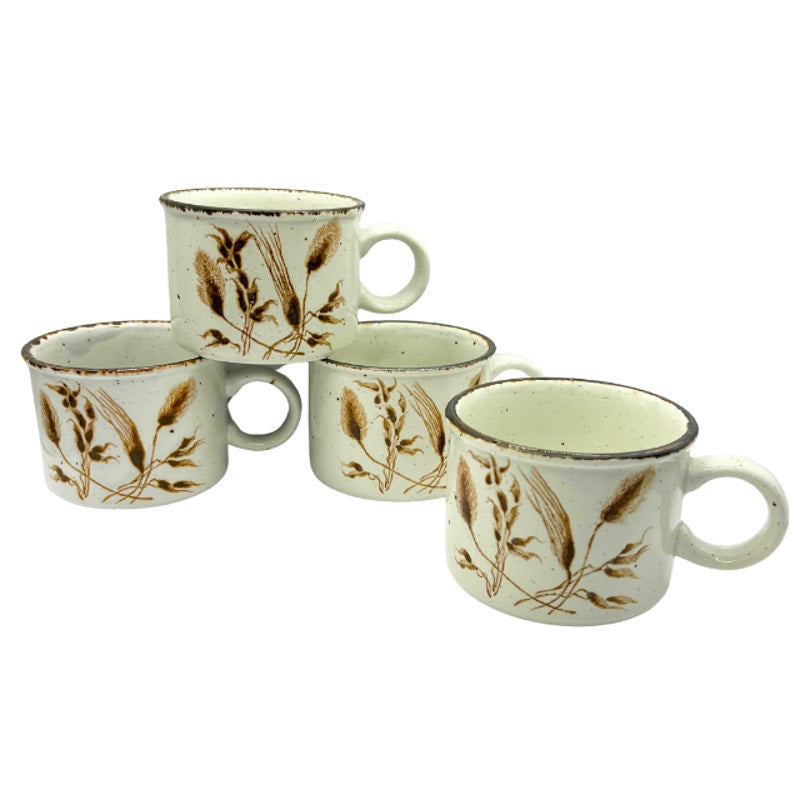 Midwinter Stonehenge Wild Oats Mugs Set of 4 Vintage 1970s Stoneware Mugs