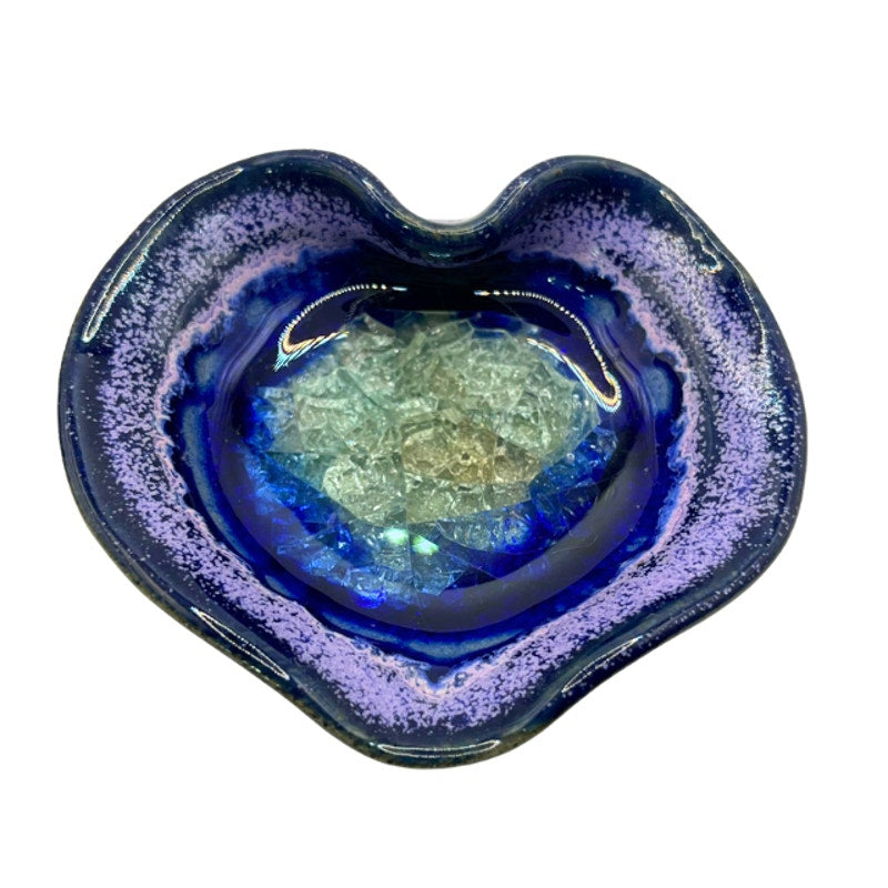 Vintage Down to Earth Heart Shaped Ceramic Melted Glass Dishes Set of 2 USA