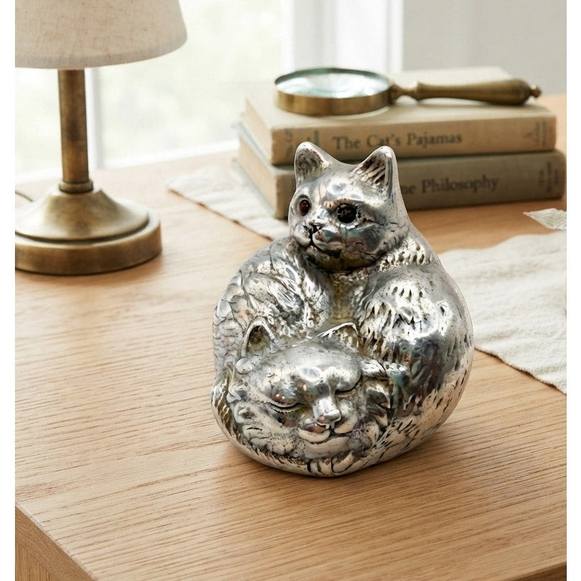 Vtg  Arthur Court Kitty Cat Paperweight with Carnelian Eyes Signed & Dated 1992