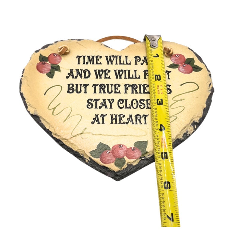 Vintage Plain Jane Painted Heart Stone Plaque Friendship Quote Sign